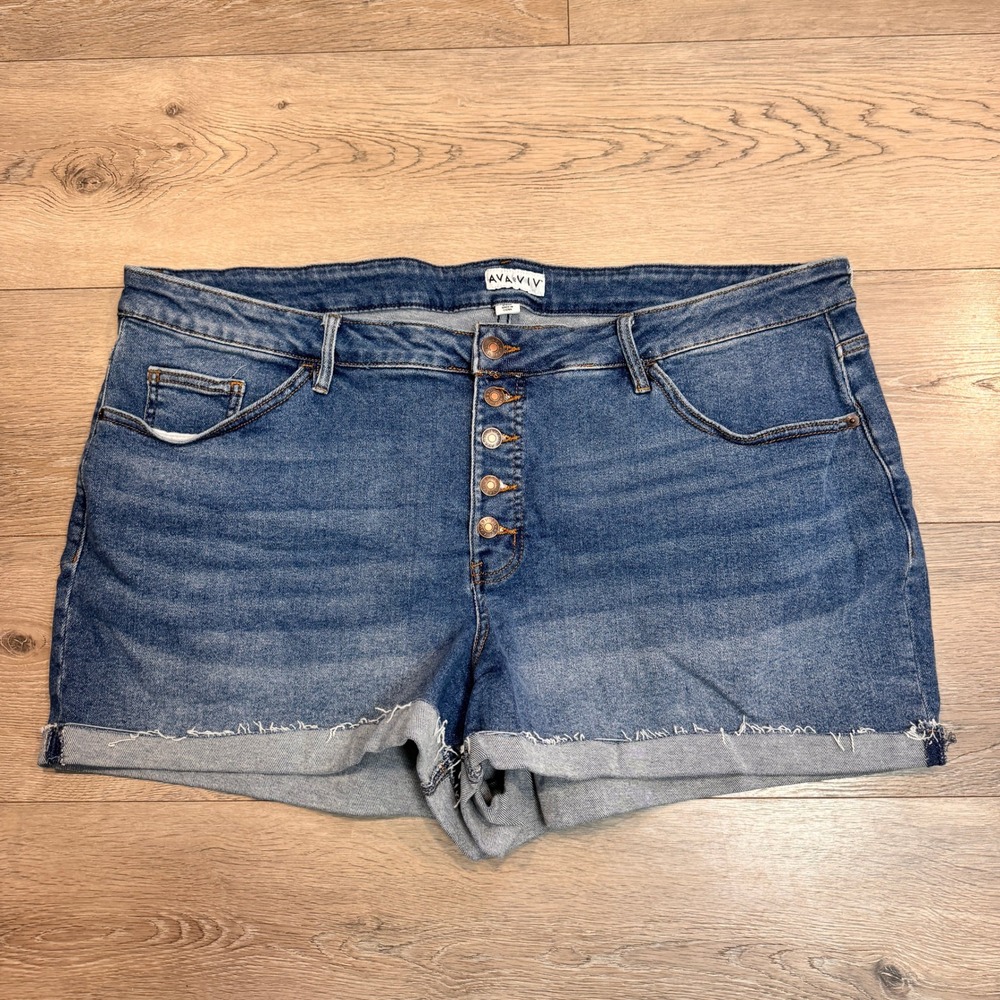 Ava & Viv Womens Blue Denim Button Fly Cutoff Shorts Plus‎ Size 24W Fold Over
